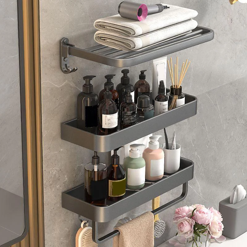 2 Piece Matte Black Modern Bathroom Hardware Set, Bath Shelf, Towel Bar -Bathlova