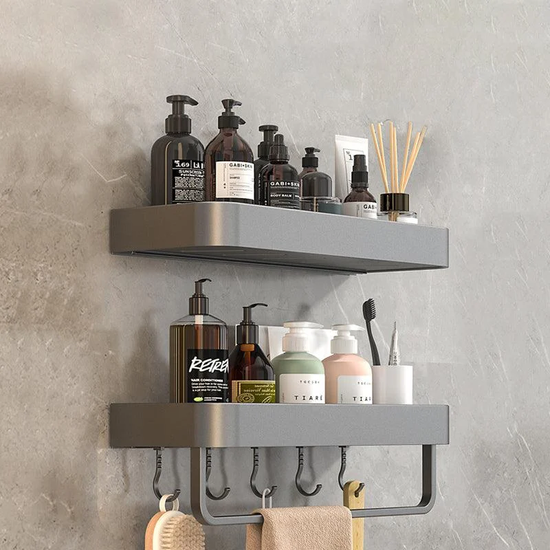 2 Piece Matte Black Modern Bathroom Hardware Set, Bath Shelf, Towel Bar -Bathlova