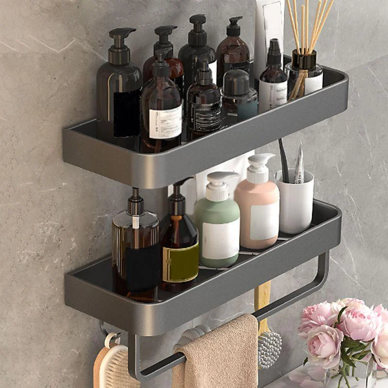 2 Piece Matte Black Modern Bathroom Hardware Set, Bath Shelf, Towel Bar -Bathlova