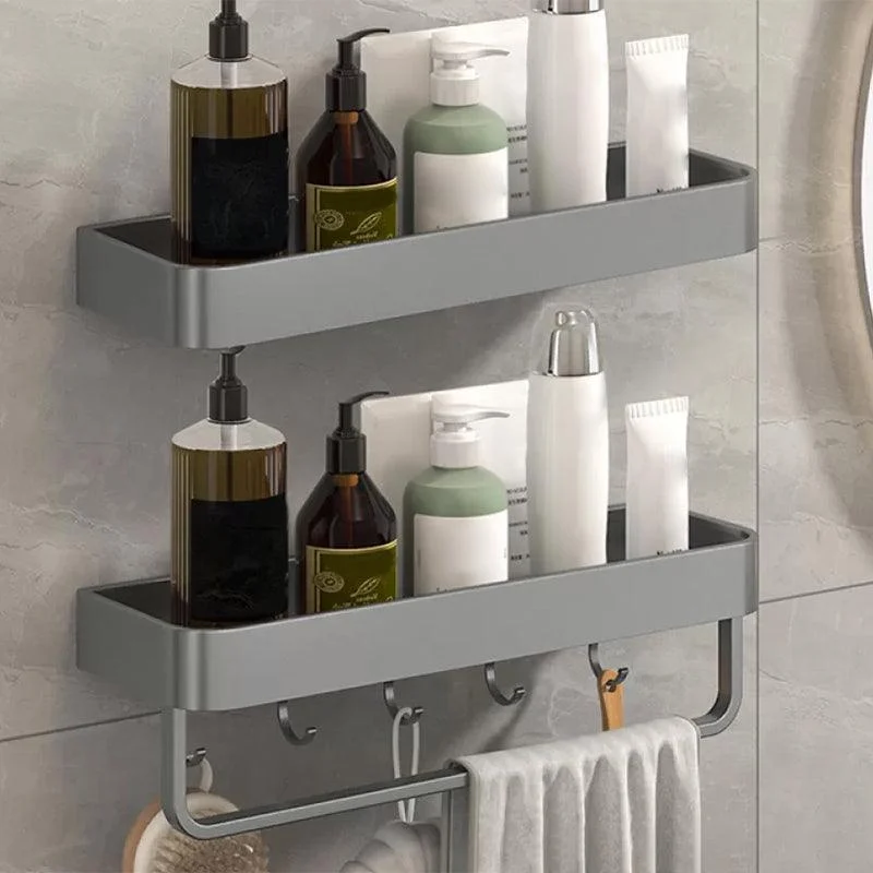 2 Piece Matte Black Modern Bathroom Hardware Set, Bath Shelf, Towel Bar -Bathlova