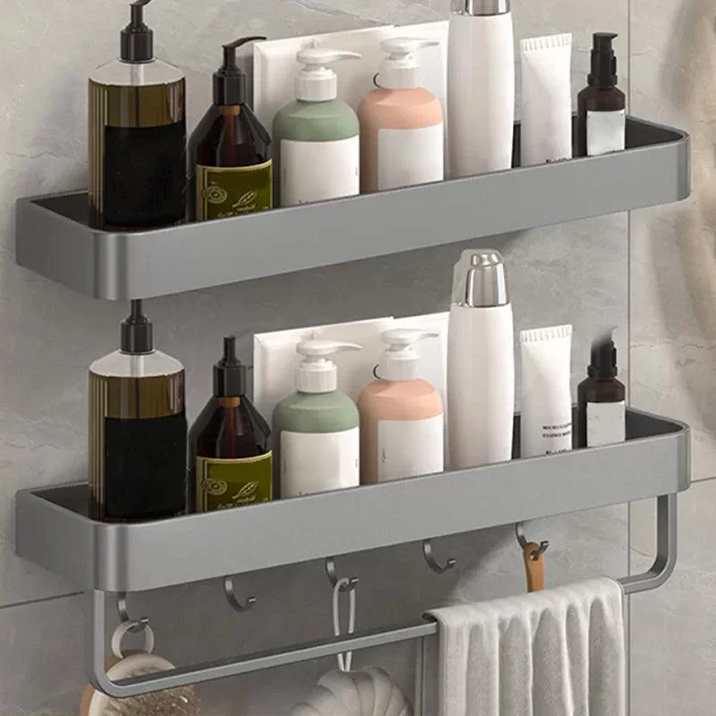 2 Piece Matte Black Modern Bathroom Hardware Set, Bath Shelf, Towel Bar -Bathlova