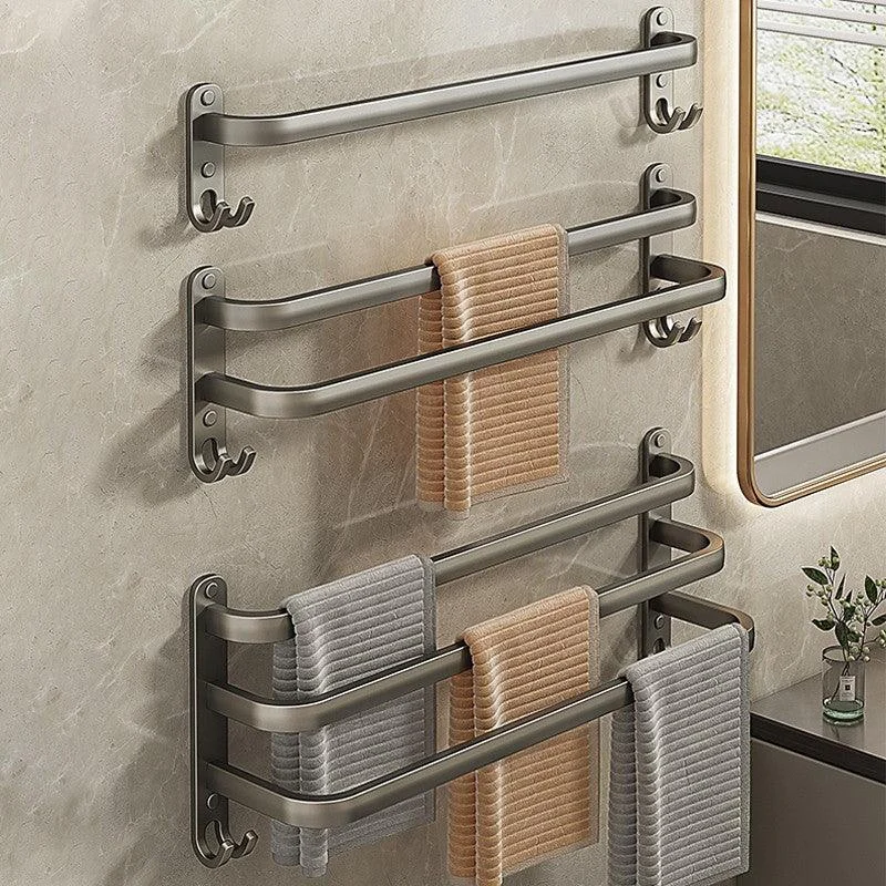 2-Piece Modern Bath Hardware Set in Aluminum Matte Gray Towel Bar -Bathlova