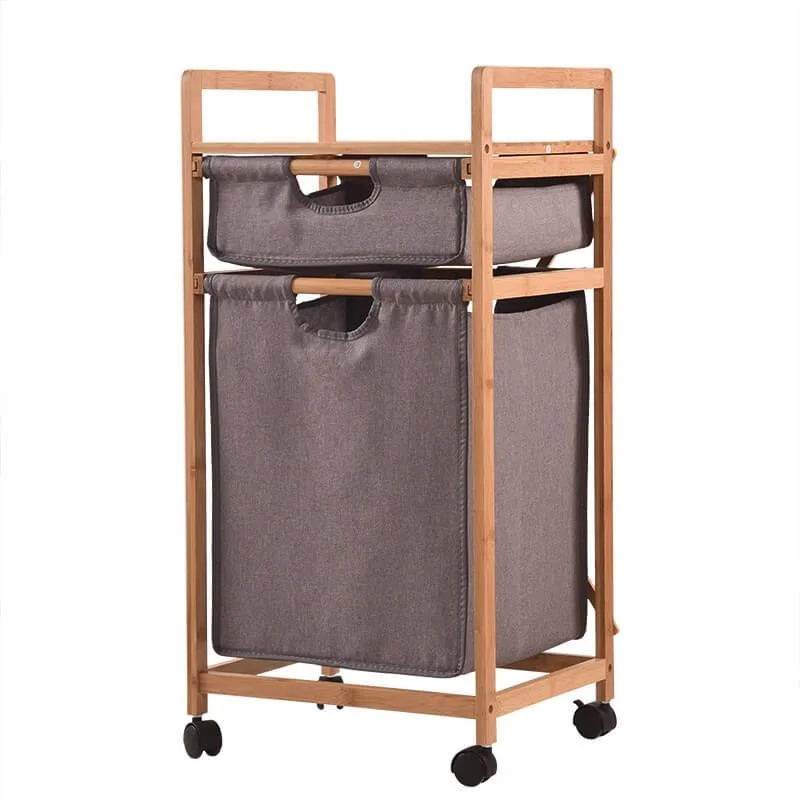 2-Tier Bamboo Storage Hamper & Rack -Bathlova