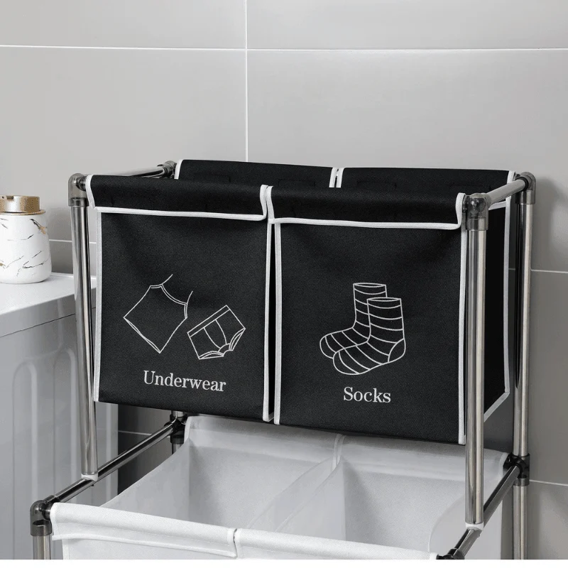 2 Tier Laundry Hamper with 4 Removable Bags -Bathlova