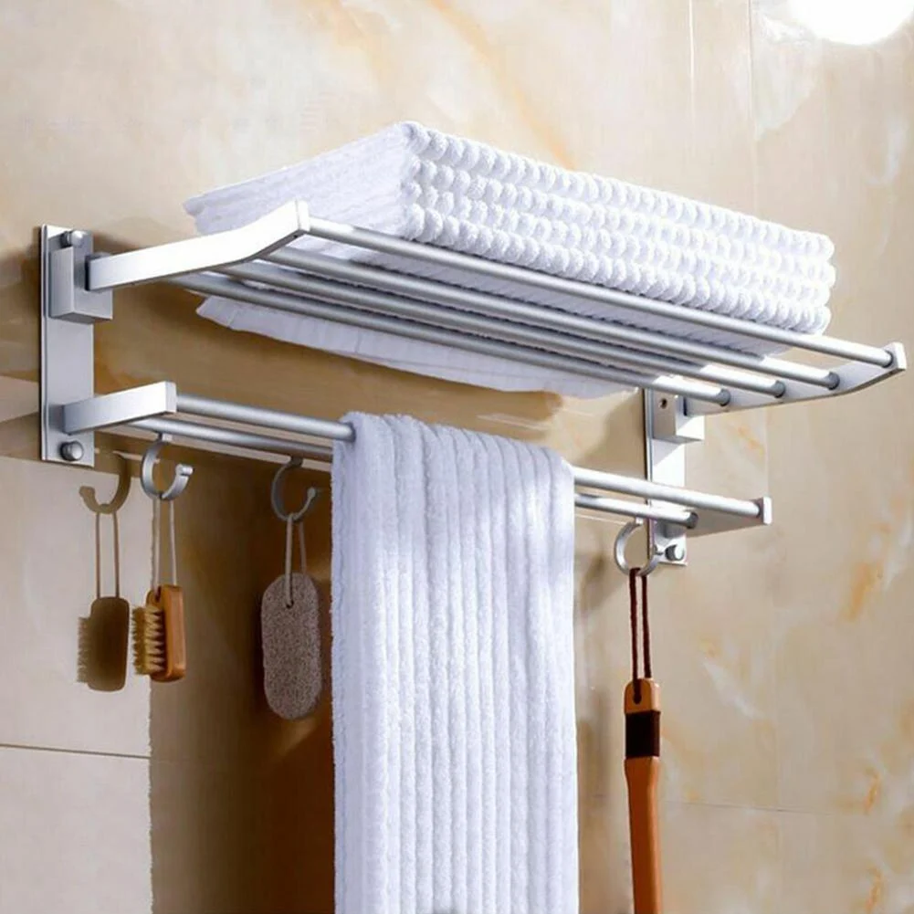 2 Tier Wall Mount Towel Rack Hanging Holder Organizer Cupboard Rack -Bathlova