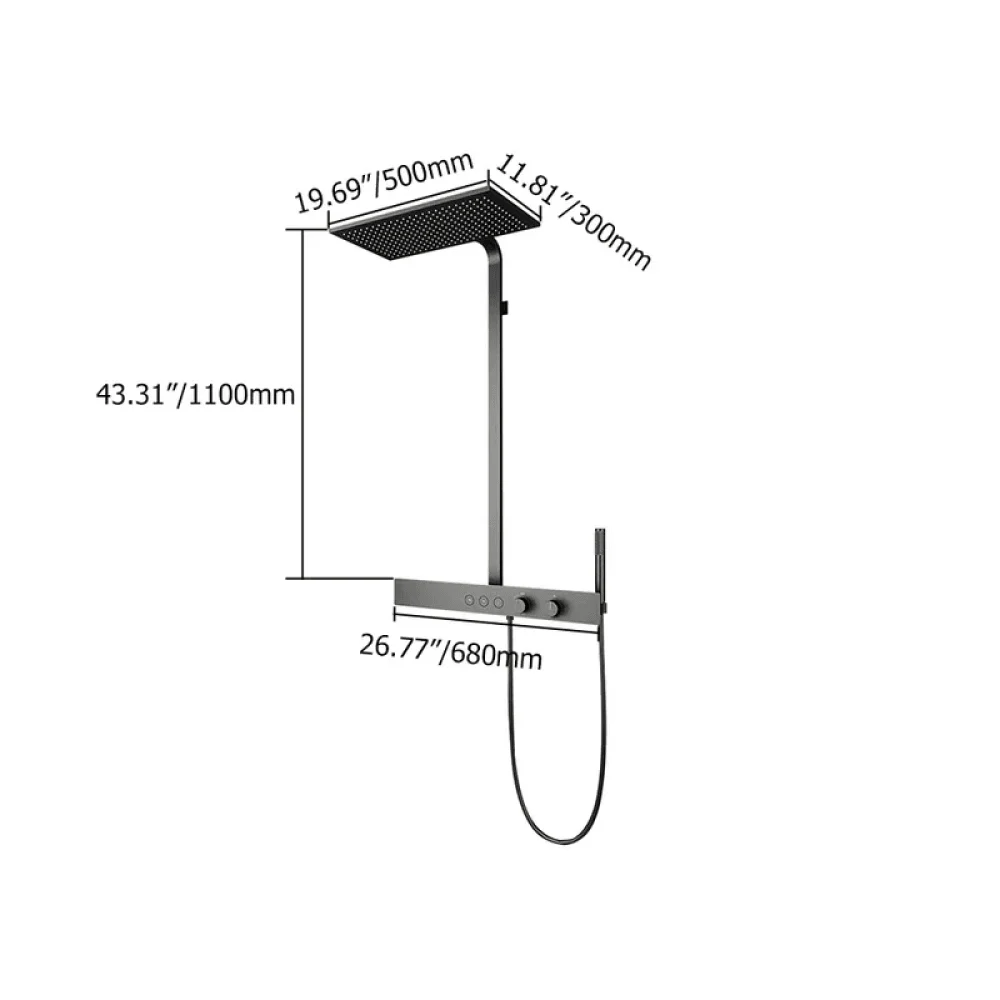 20" x 12" Modern Black Thermostatic Shower System with Hand shower & Rack Solid Brass -Bathlova