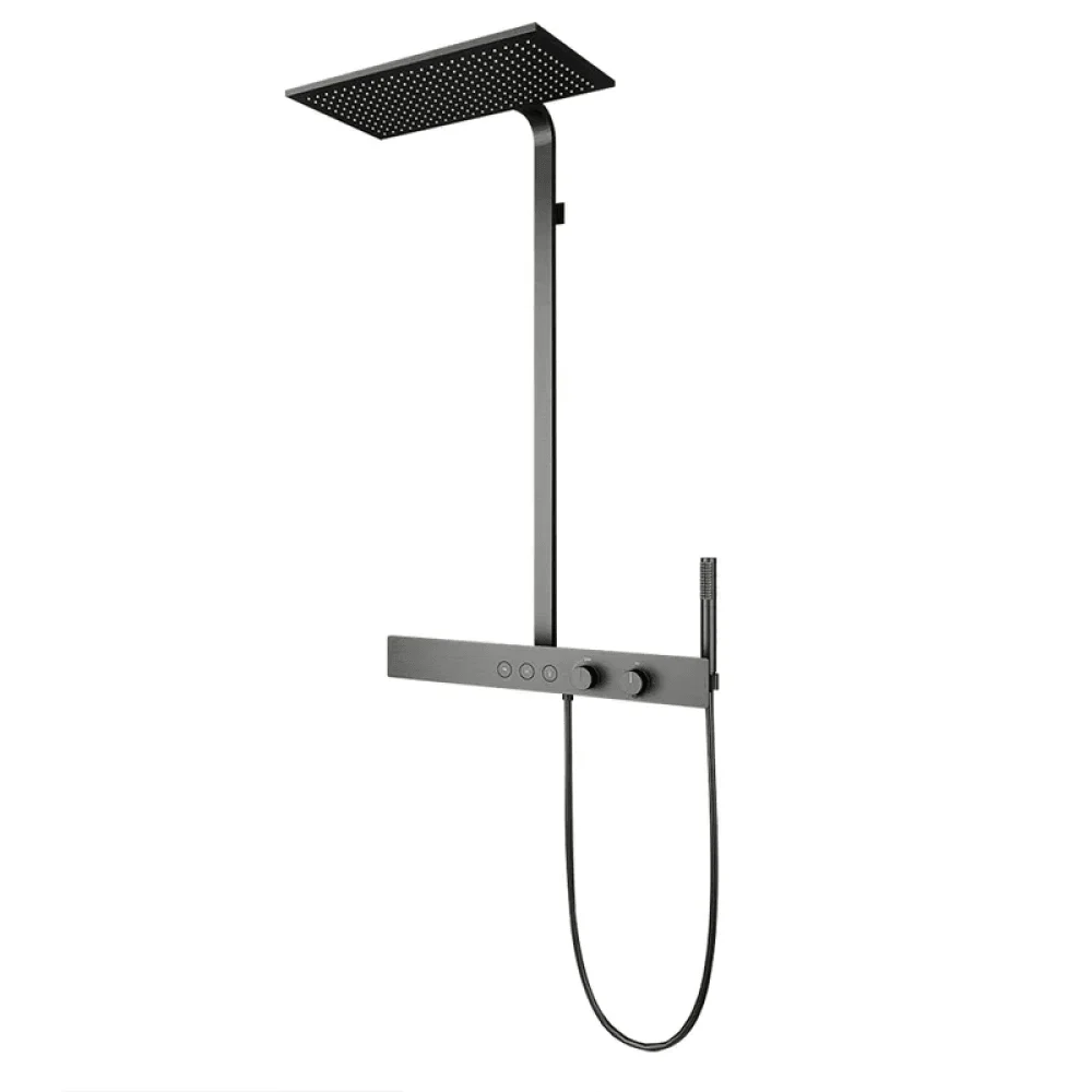 20" x 12" Modern Black Thermostatic Shower System with Hand shower & Rack Solid Brass -Bathlova