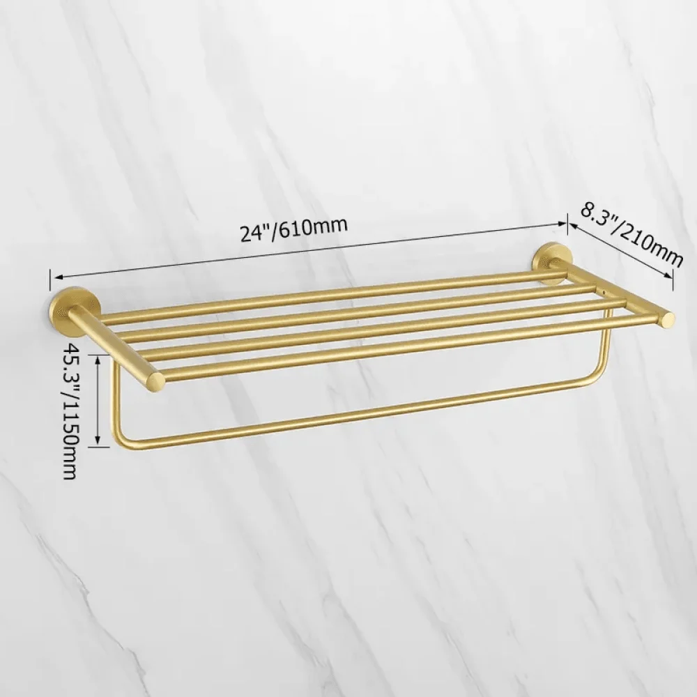 24" Wall Mounted Brass Bathroom Shelf with Towel Rack in Brushed Gold -Bathlova