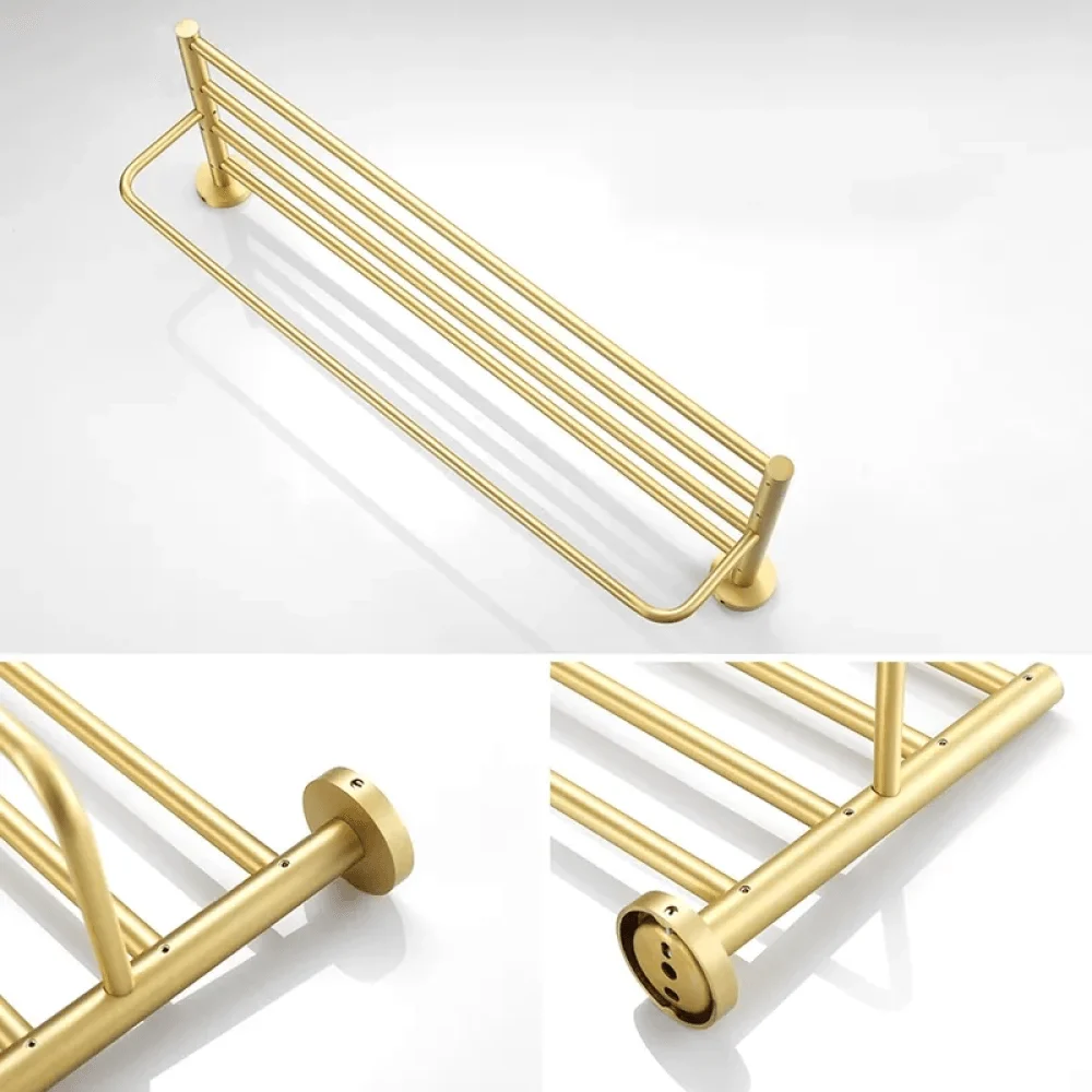 24" Wall Mounted Brass Bathroom Shelf with Towel Rack in Brushed Gold -Bathlova