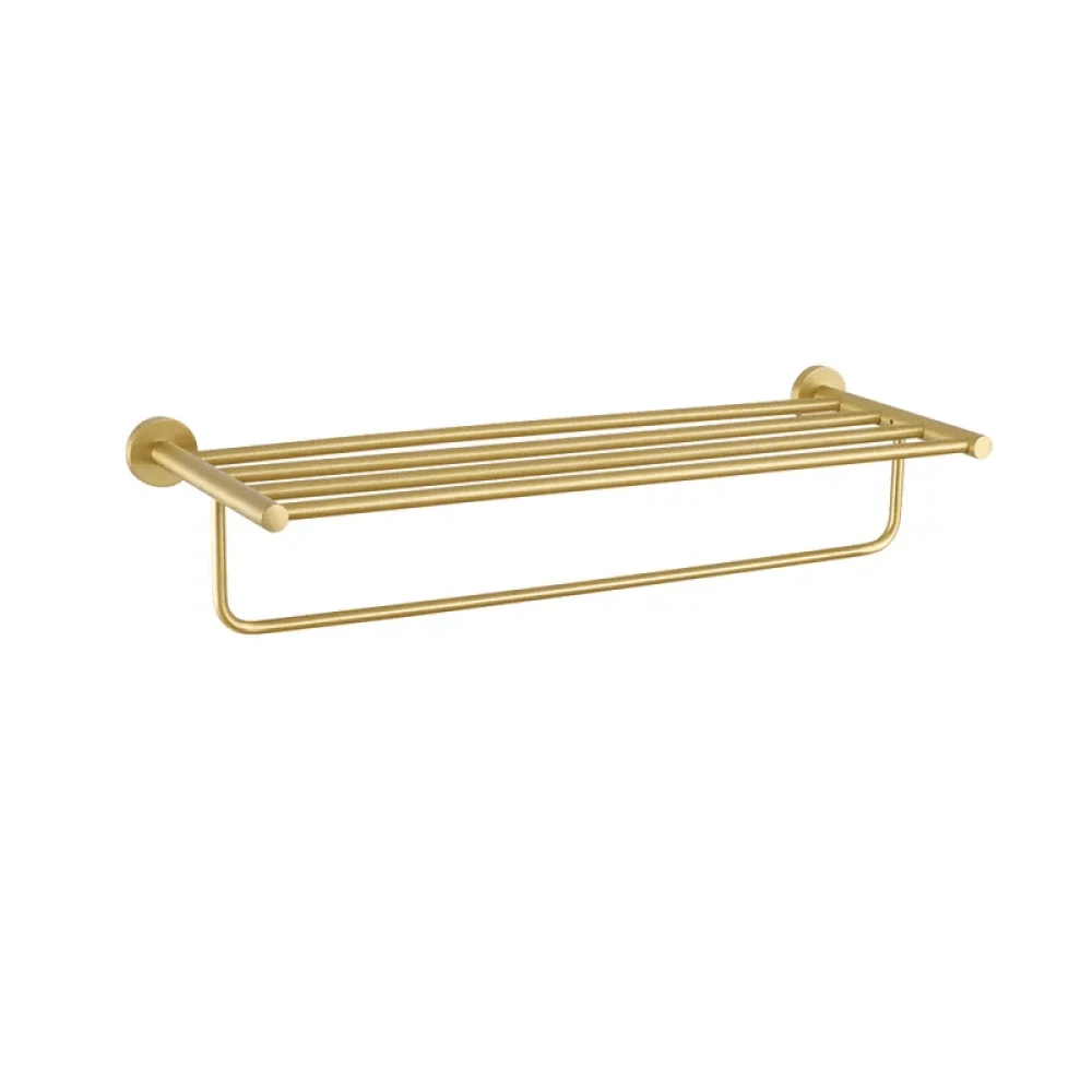 24" Wall Mounted Brass Bathroom Shelf with Towel Rack in Brushed Gold -Bathlova