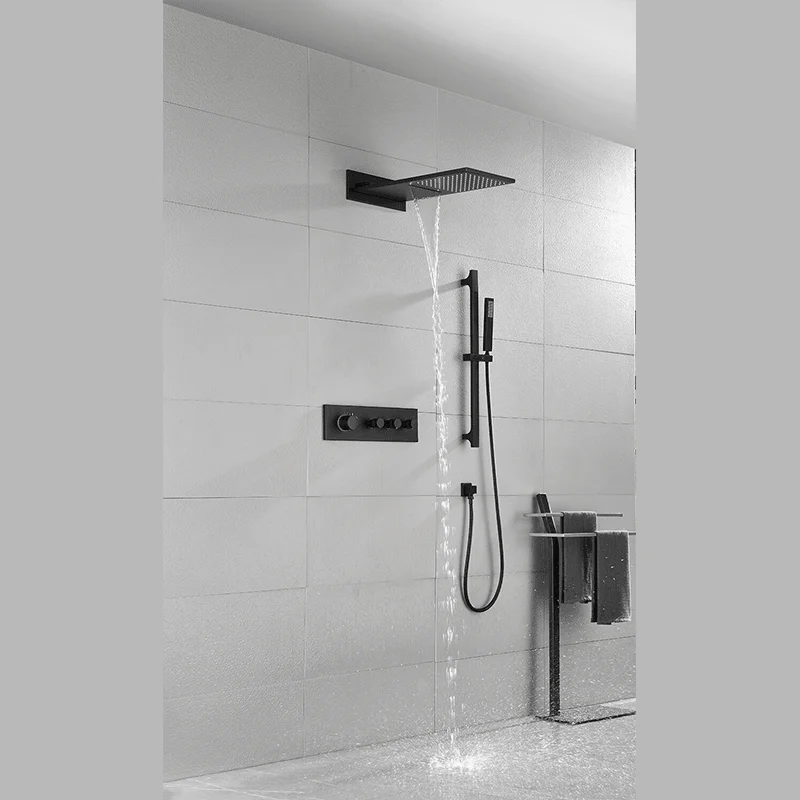 26" Luxury Square Pressure Balanced Shower System in Matte Black -Bathlova