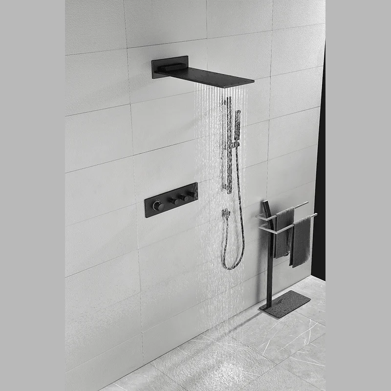 26" Luxury Square Pressure Balanced Shower System in Matte Black -Bathlova