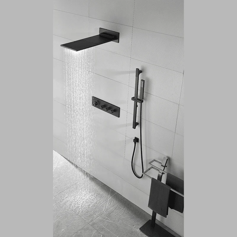 26" Luxury Square Pressure Balanced Shower System in Matte Black -Bathlova