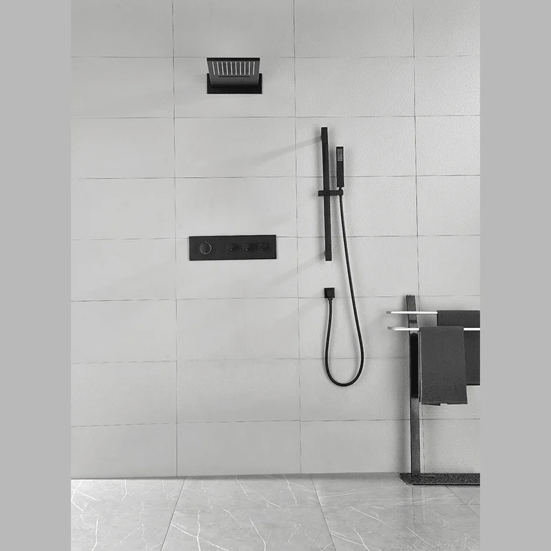 26" Luxury Square Pressure Balanced Shower System in Matte Black -Bathlova