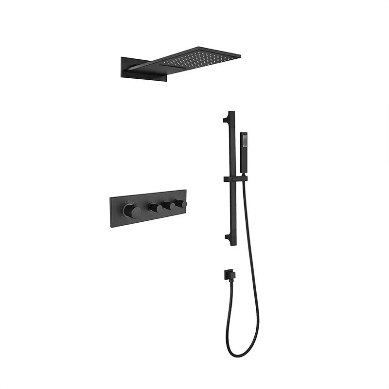 26" Luxury Square Pressure Balanced Shower System in Matte Black -Bathlova