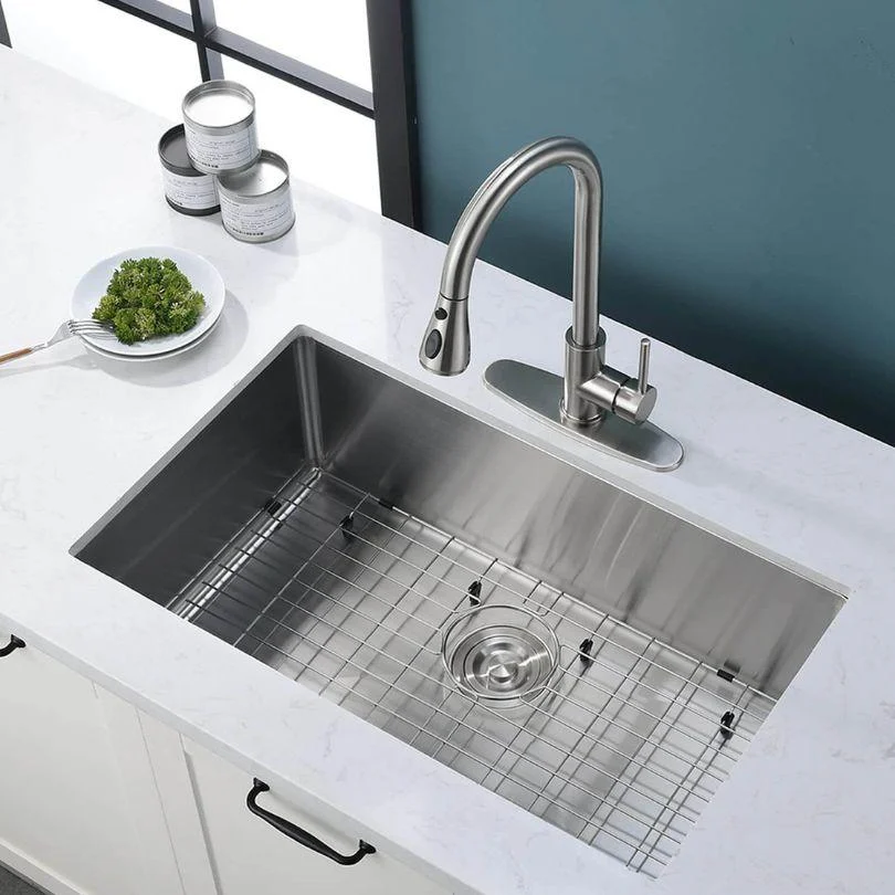 27" Undermount Silver Stainless Steel Kitchen Sink with Sink Grid -Bathlova