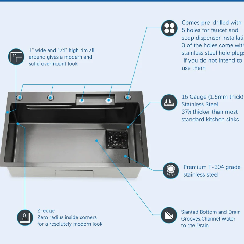 29.5" Large Single Sink with Flying Rain Waterfall Pull-out Tap -Bathlova