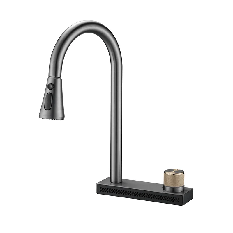 29" Gunmetal Black Waterfall Kitchen Sink Set with Pull Down Tap & Accessories -Bathlova