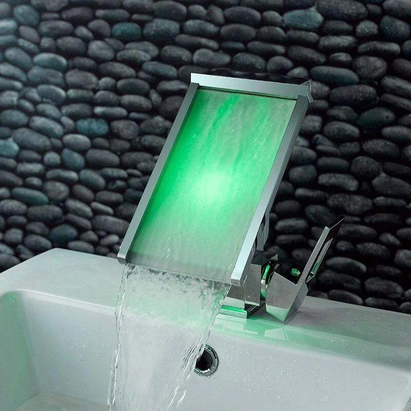 3 Color Changing LED Temperature Sensor Waterfall Basin Tap -Bathlova