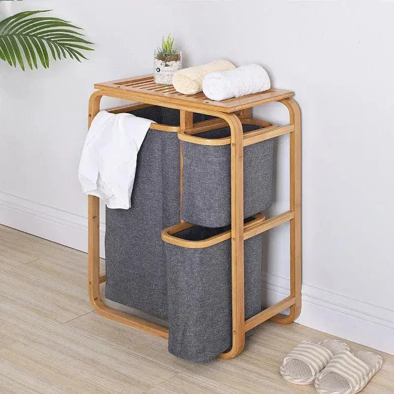 3-Grid Bamboo Laundry Hamper -Bathlova