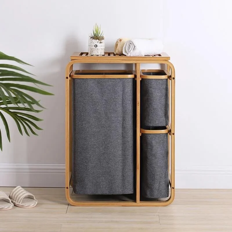 3-Grid Bamboo Laundry Hamper -Bathlova