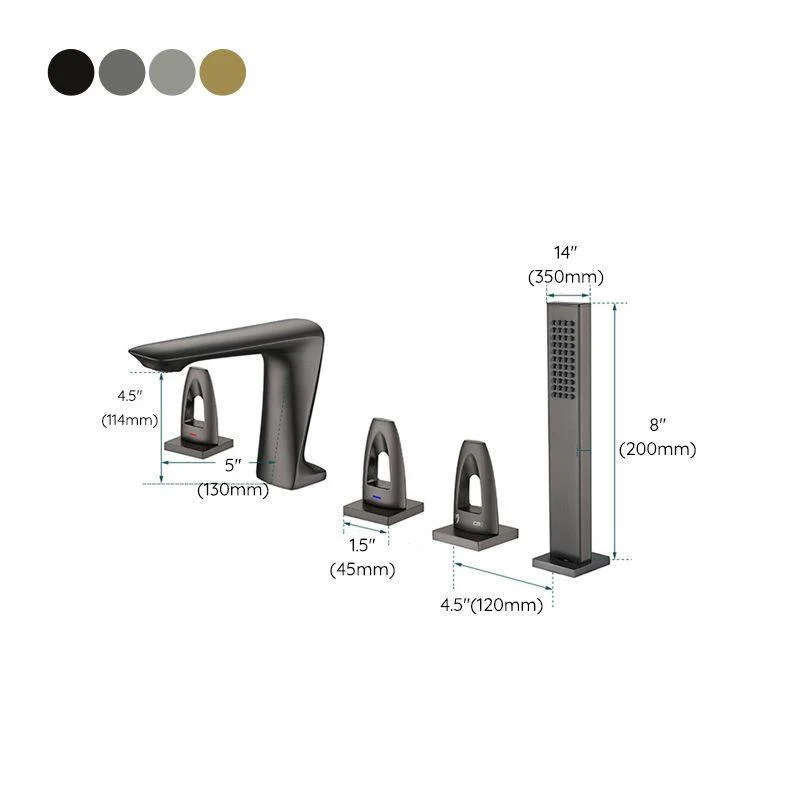 3 Handle Roman Tub Filler Deck Mounted Bathtub Tap with Handshower -Bathlova