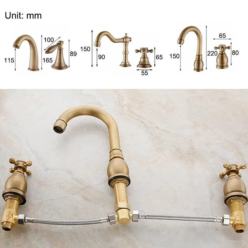 3 Hole Bathroom Tap Antique Bronze Double Handle Basin Sink Tap -Bathlova