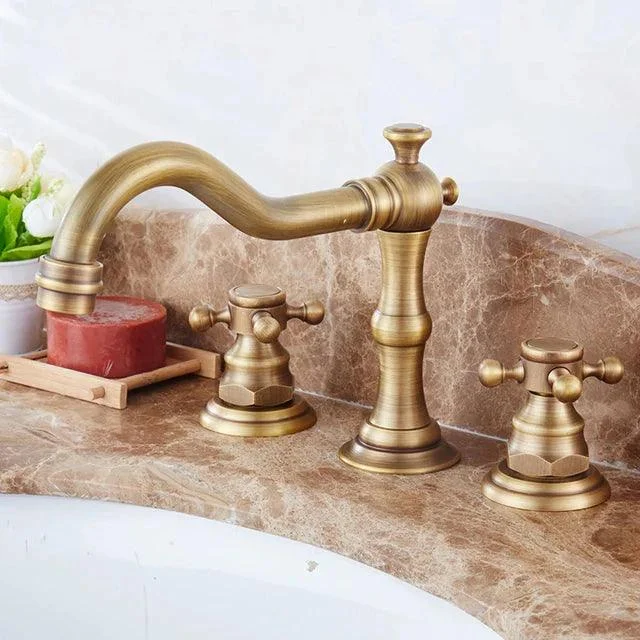 3 Hole Bathroom Tap Antique Bronze Double Handle Basin Sink Tap -Bathlova