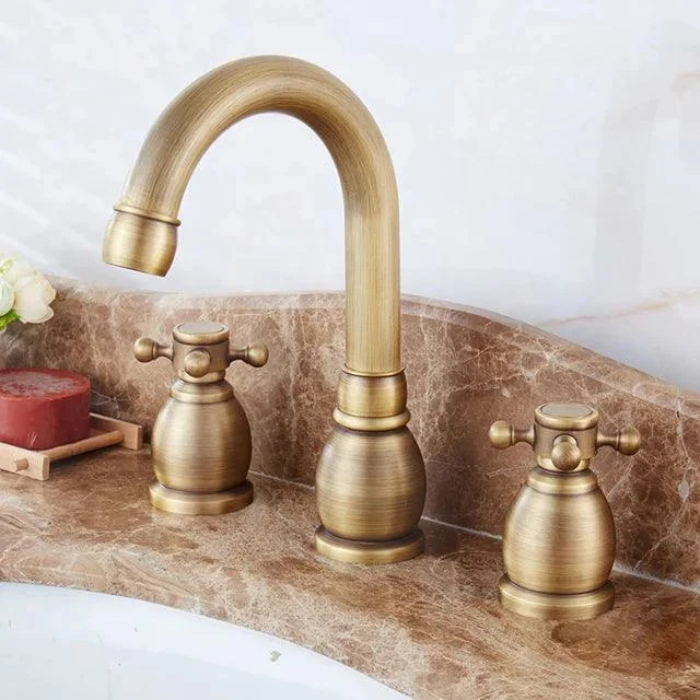 3 Hole Bathroom Tap Antique Bronze Double Handle Basin Sink Tap -Bathlova