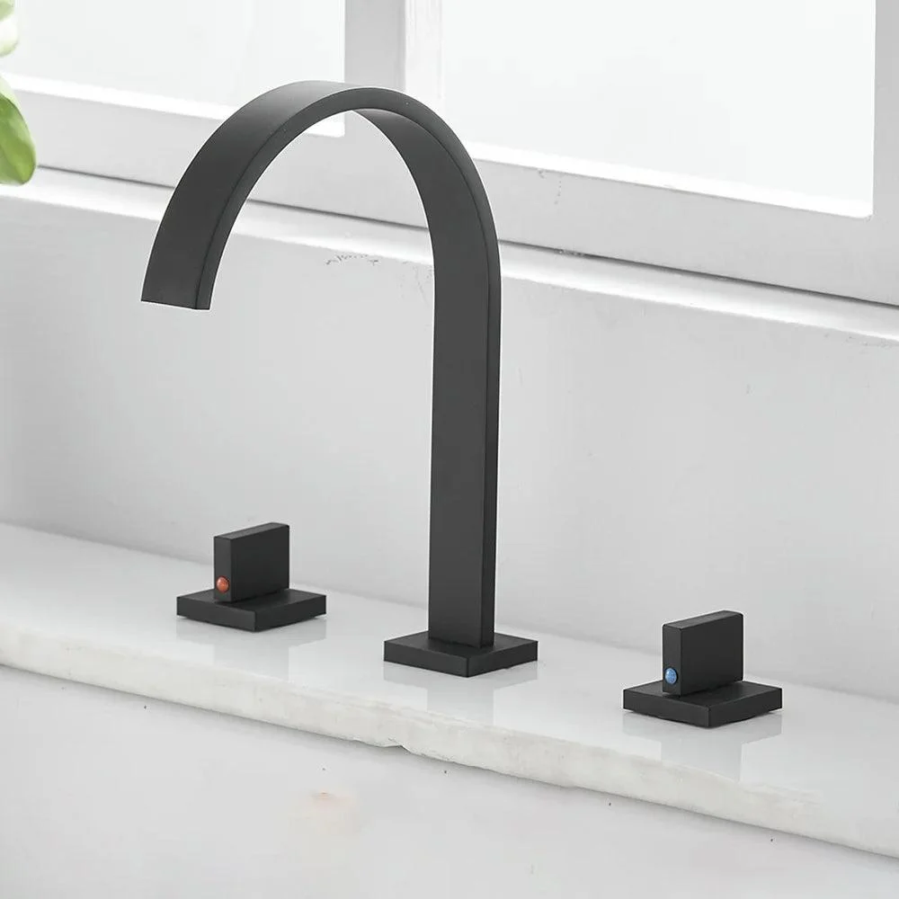 3 Hole Brass Polished Black Deck Mounted Square Bathroom Sink Tap -Bathlova