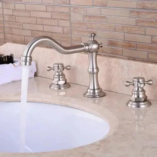 3 Hole Deck Mounted Dual Handle Mixer Tap Widespread Sink Tap -Bathlova