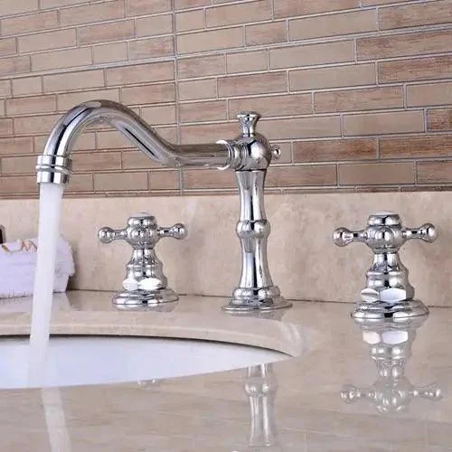 3 Hole Deck Mounted Dual Handle Mixer Tap Widespread Sink Tap -Bathlova