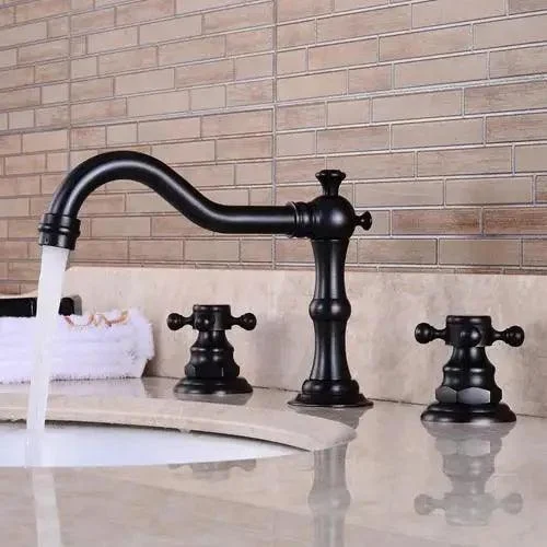 3 Hole Deck Mounted Dual Handle Mixer Tap Widespread Sink Tap -Bathlova