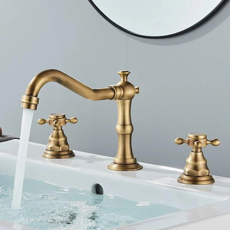 3 Holes Basin Tap Deck Mount Tap Water Double Handles Basin Tap -Bathlova