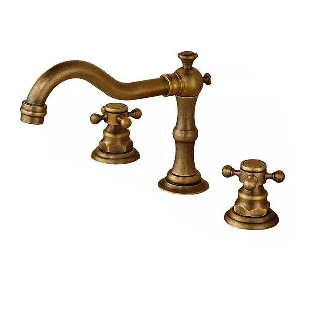 3 Holes Basin Tap Deck Mount Tap Water Double Handles Basin Tap -Bathlova