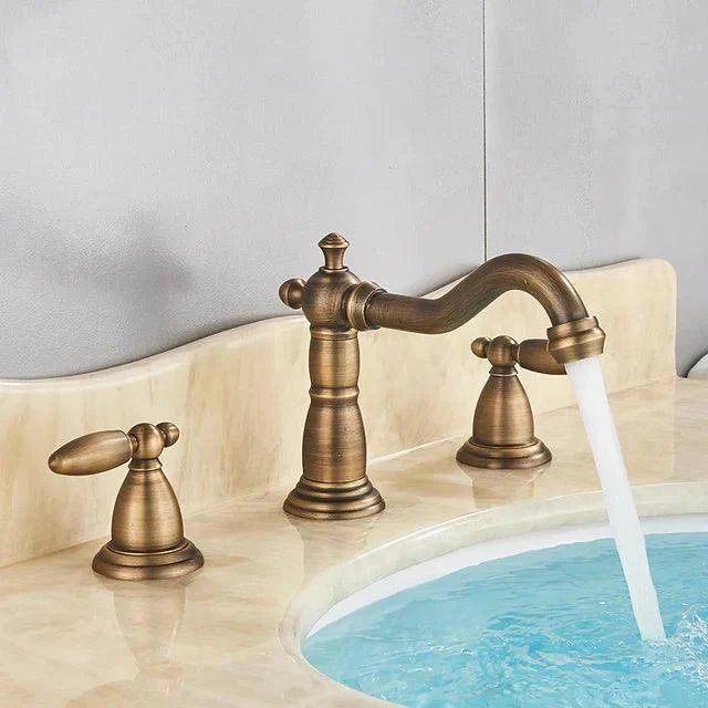 3 Holes Basin Tap Deck Mount Tap Water Double Handles Basin Tap -Bathlova