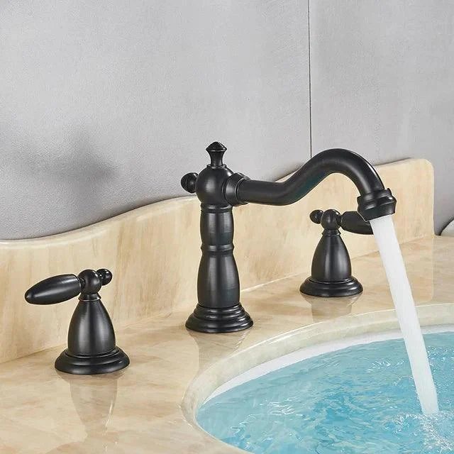 3 Holes Basin Tap Deck Mount Tap Water Double Handles Basin Tap -Bathlova