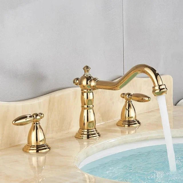 3 Holes Basin Tap Deck Mount Tap Water Double Handles Basin Tap -Bathlova