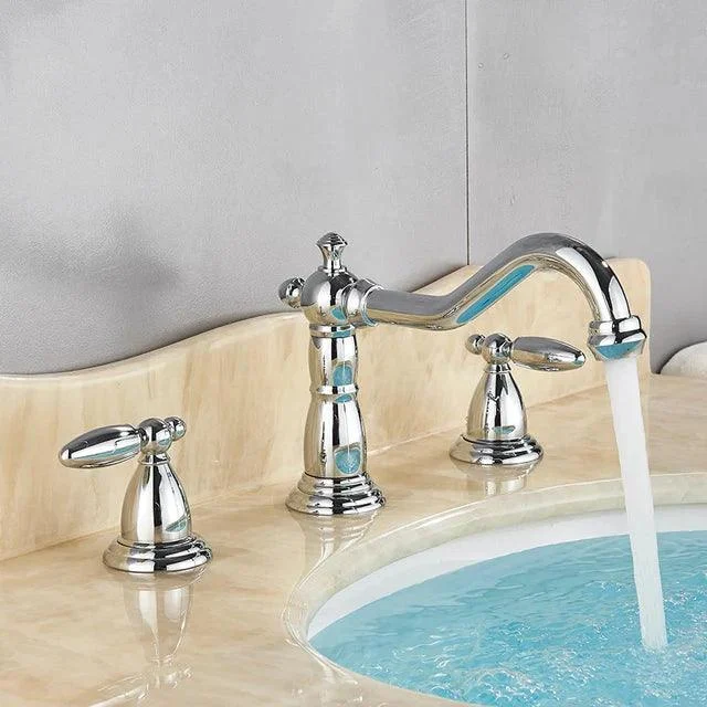 3 Holes Basin Tap Deck Mount Tap Water Double Handles Basin Tap -Bathlova