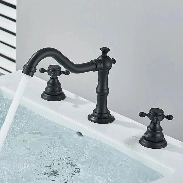 3 Holes Basin Tap Deck Mount Tap Water Double Handles Basin Tap -Bathlova