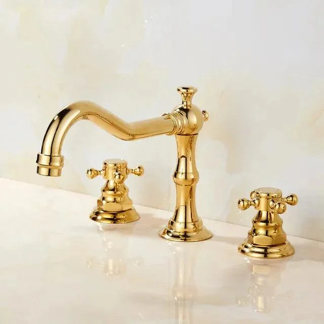 3 Holes Basin Tap Deck Mount Tap Water Double Handles Basin Tap -Bathlova