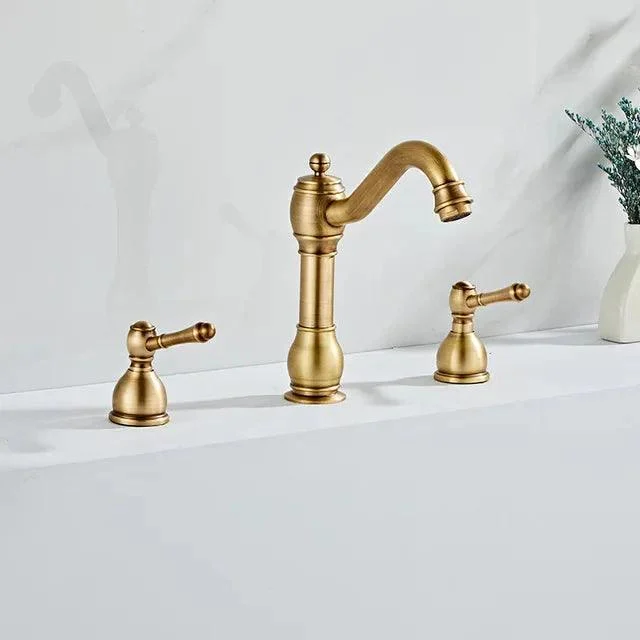 3 Holes Basin Tap Deck Mount Tap Water Double Handles Basin Tap -Bathlova