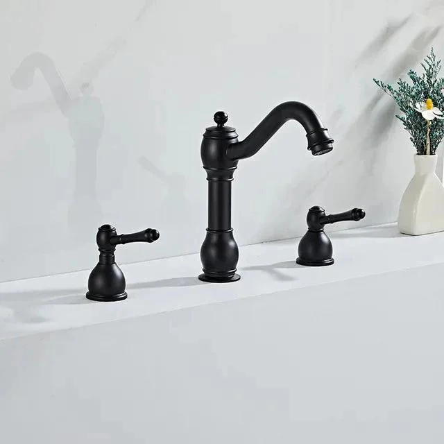 3 Holes Basin Tap Deck Mount Tap Water Double Handles Basin Tap -Bathlova