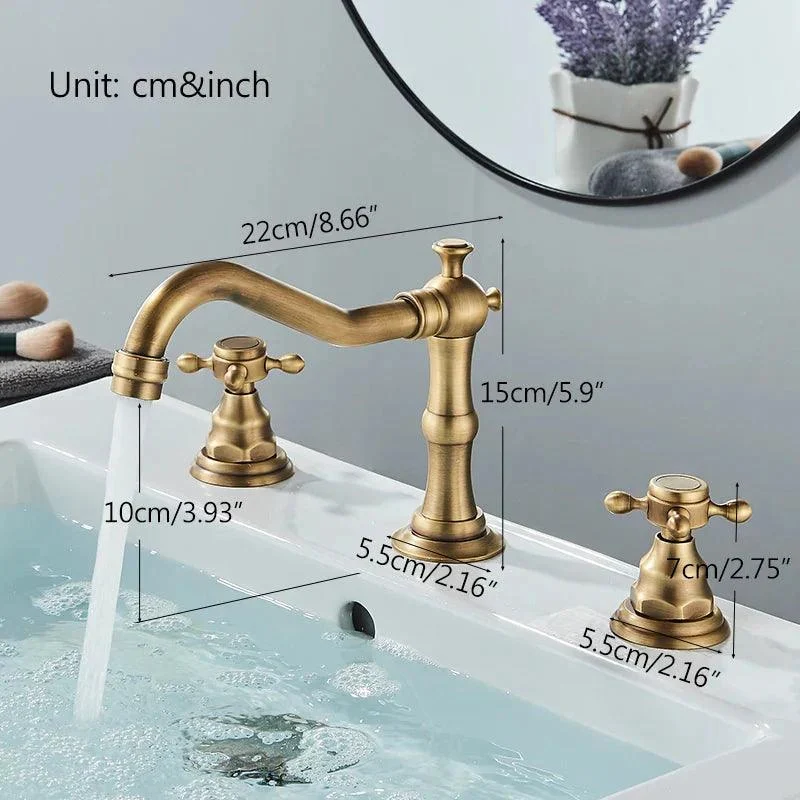 3 Holes Basin Tap Deck Mount Tap Water Double Handles Basin Tap -Bathlova