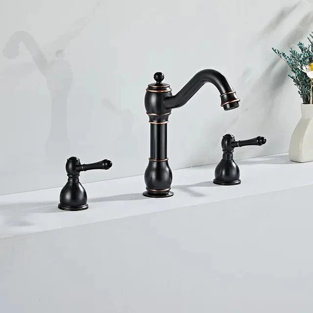 3 Holes Basin Tap Deck Mount Tap Water Double Handles Basin Tap -Bathlova