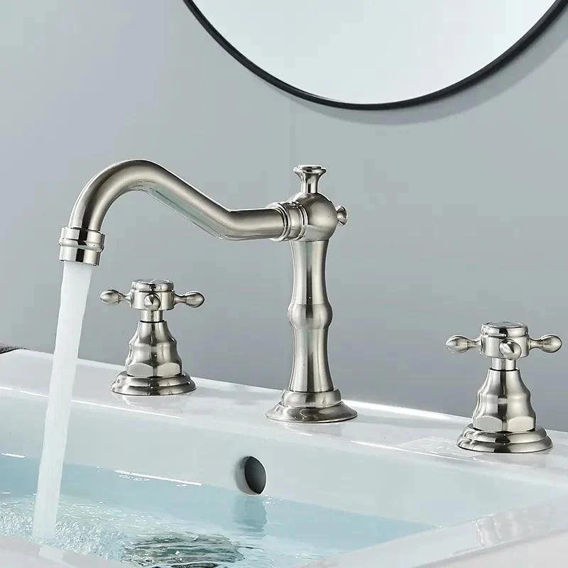 3 Holes Basin Tap Deck Mount Tap Water Double Handles Basin Tap -Bathlova