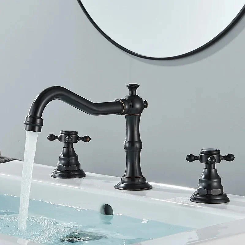 3 Holes Basin Tap Deck Mount Tap Water Double Handles Basin Tap -Bathlova