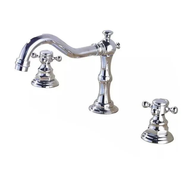 3 Holes Basin Tap Deck Mount Tap Water Double Handles Basin Tap -Bathlova