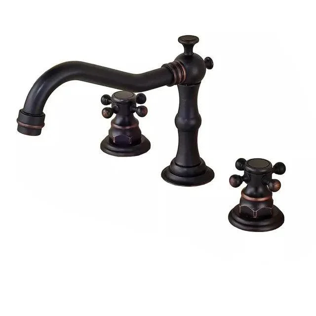 3 Holes Basin Tap Deck Mount Tap Water Double Handles Basin Tap -Bathlova