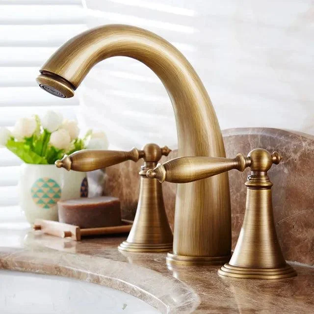 3 Holes Bath basin Counter Mixer Taps Antique Brass Basin Taps -Bathlova